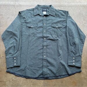 Men's Vintage Wrangler Western Green Striped Pearl Snap Long Sleeve Shirt Sz XLT